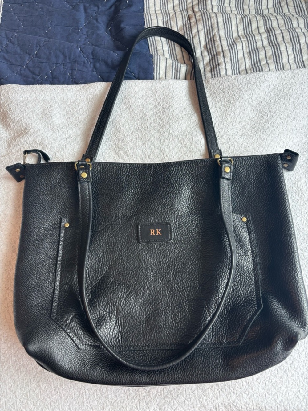852LeatherShop Black Pebbled Leather Shoulder Tote